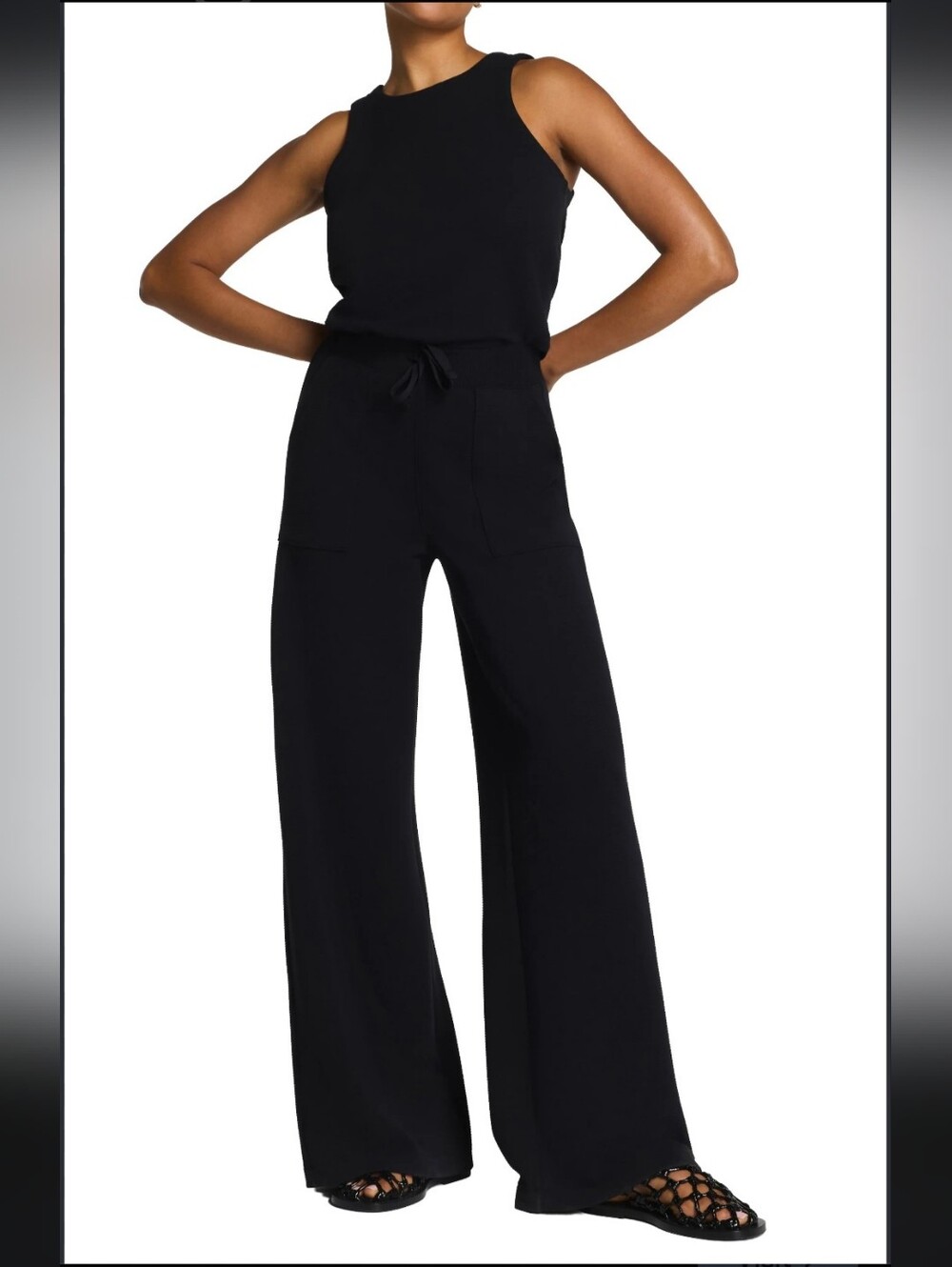 Spanx AirEssentials Loungewear Travel Black French Rib Sleeveless Jumpsuit Med